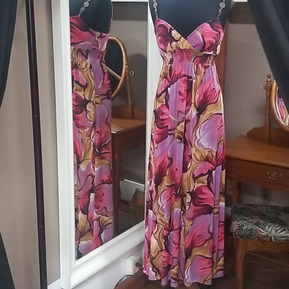 City Triangles Floral Pink Purple Maxi Dress